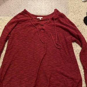 Burgundy lace up sweater